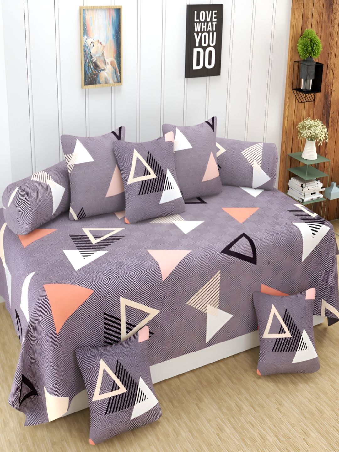 Aura Purple & Pink 8 Pieces Geometric Printed 160 TC Diwan Set-picture-47