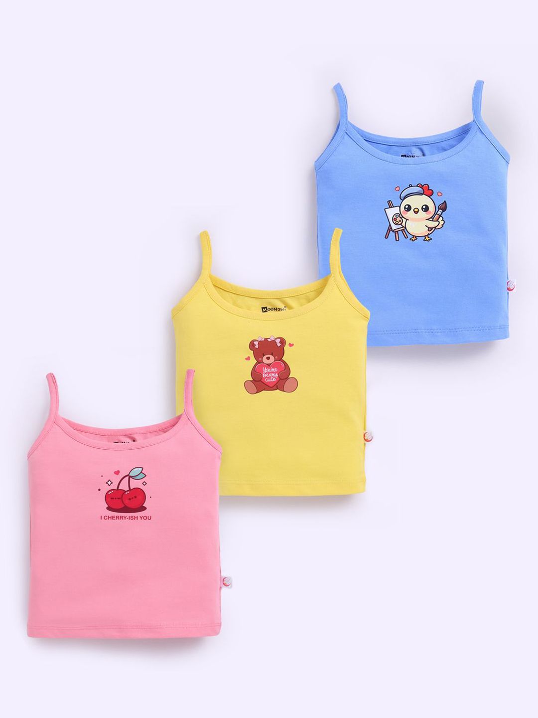 MooNKids Kids Pack Of 3 Printed Sleeveless Cotton Basic Vests-image-4