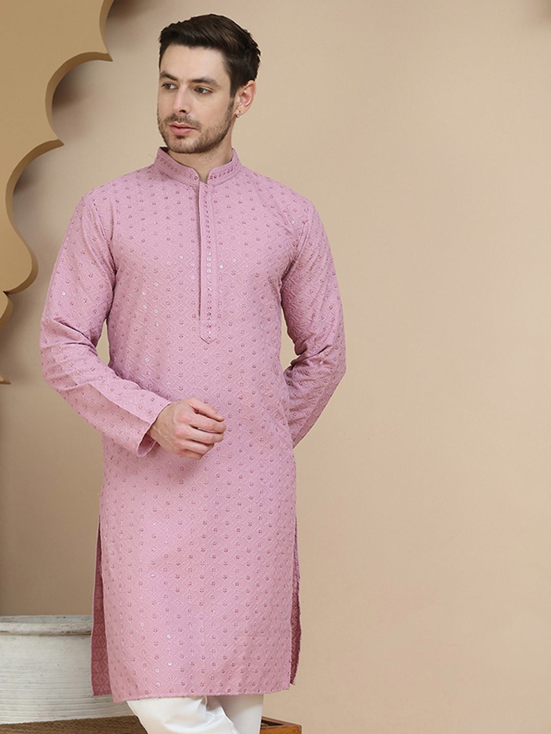Jompers Men Geometric Embroidered Sequinned Kurta-picture-15