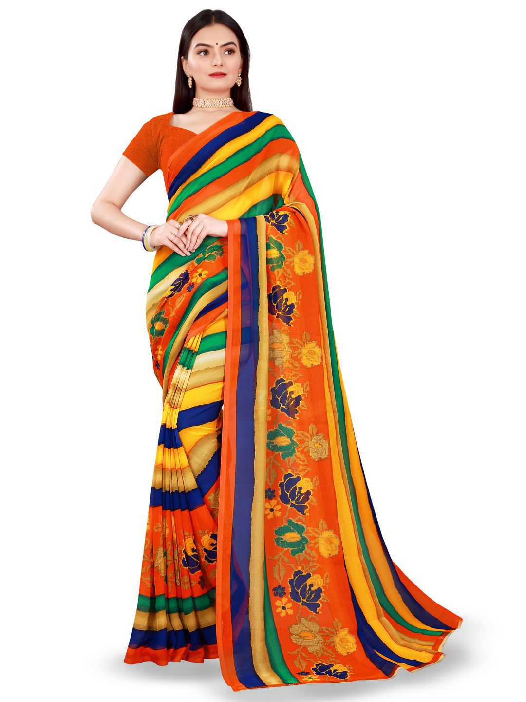 Moda Rapido Striped Printed Pure Georgette Saree-picture-36