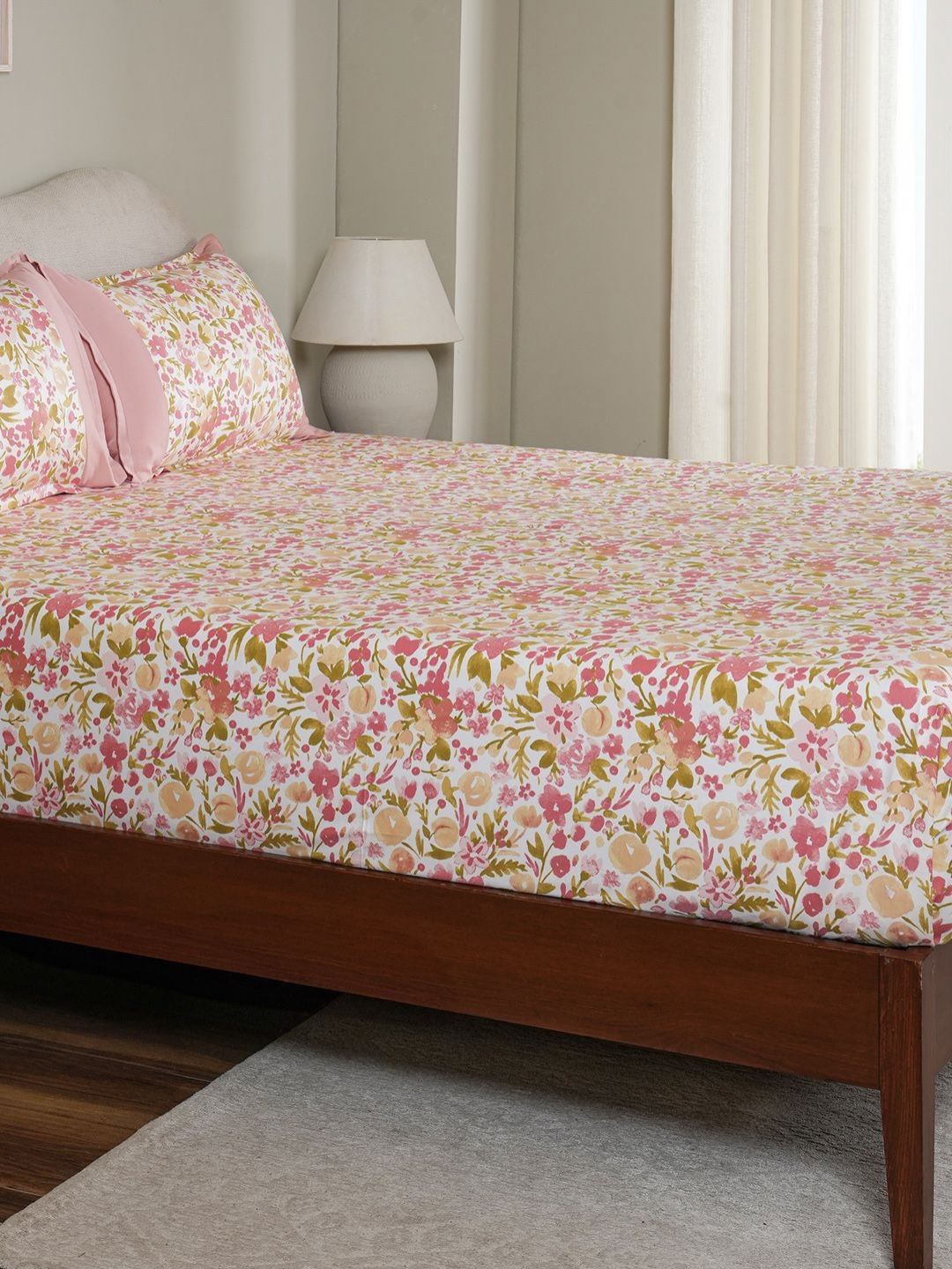 MASPAR Pink & White Floral Printed Cotton 200 TC Single Bedsheet Set 2.75 x 2.24 m-picture-19