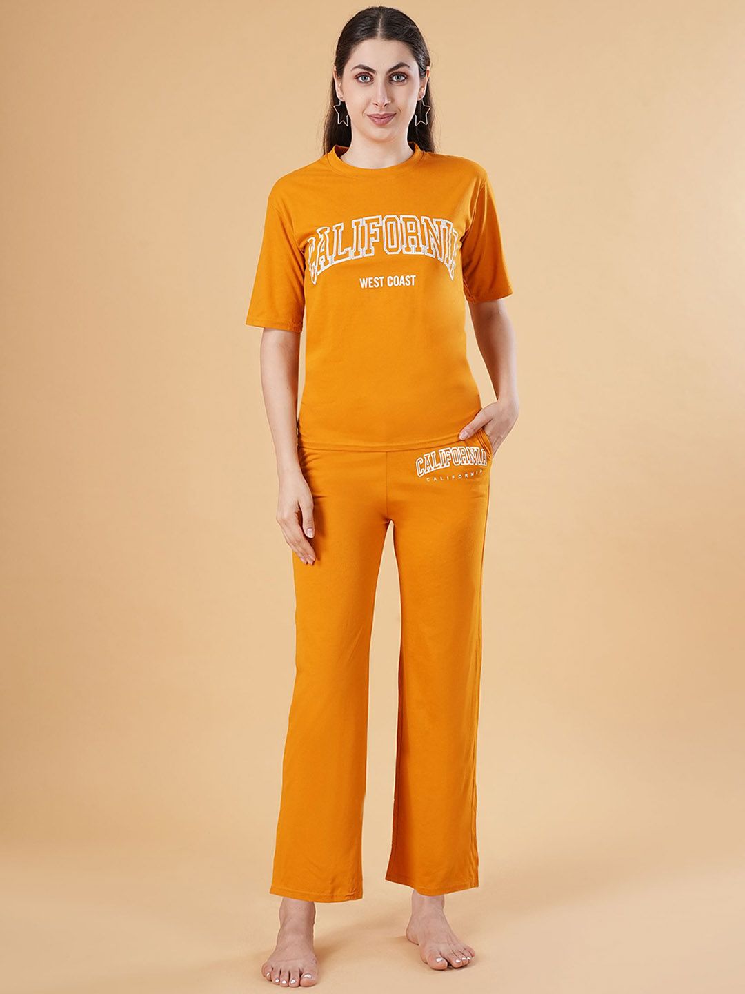 BAESD Women Typography Printed Pure Cotton Round Neck Printed T-Shirt With Trouser Set-picture-16