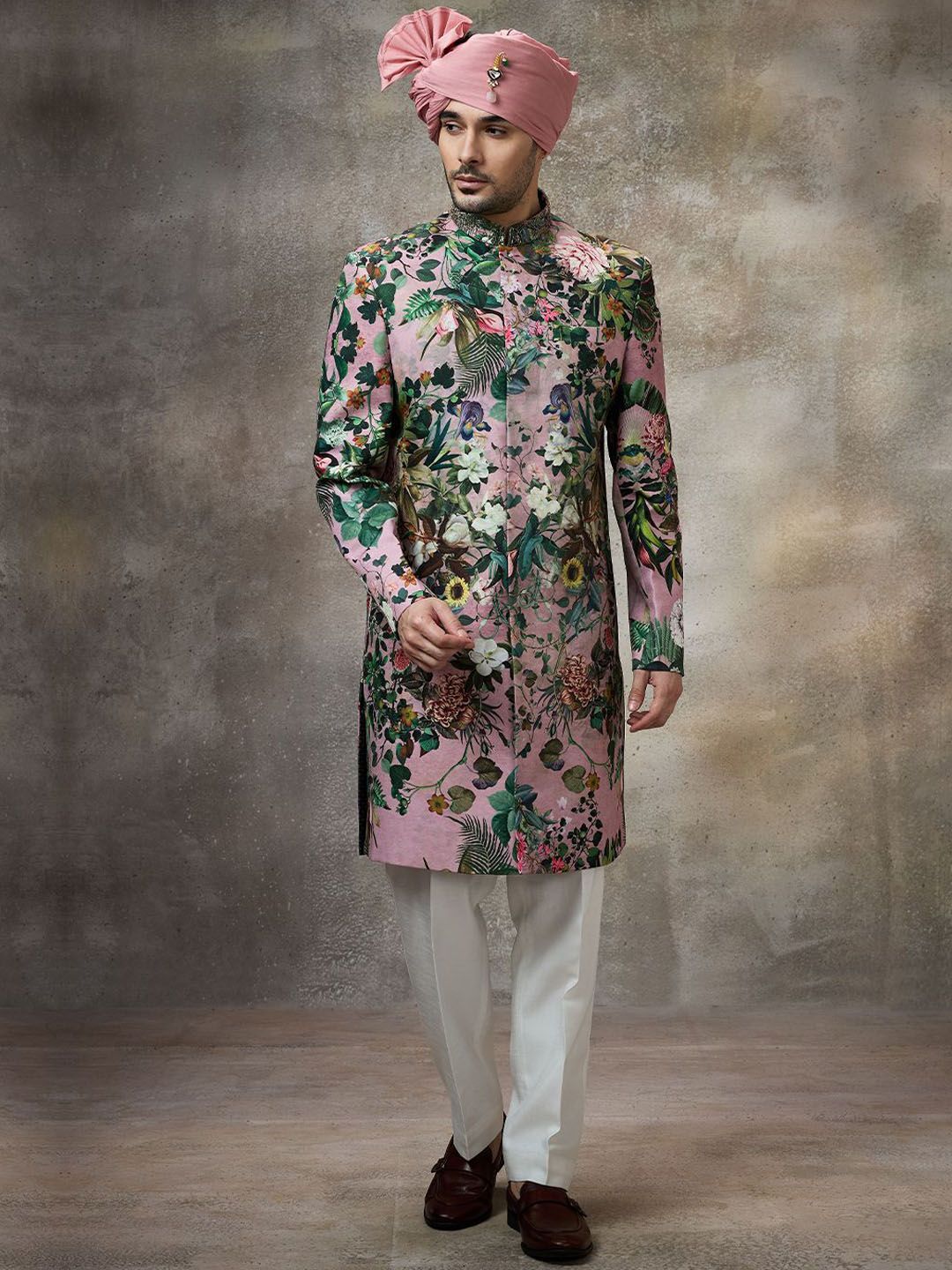 Rivaar By Rocky Star Floral Printed Sherwani Set-image-9