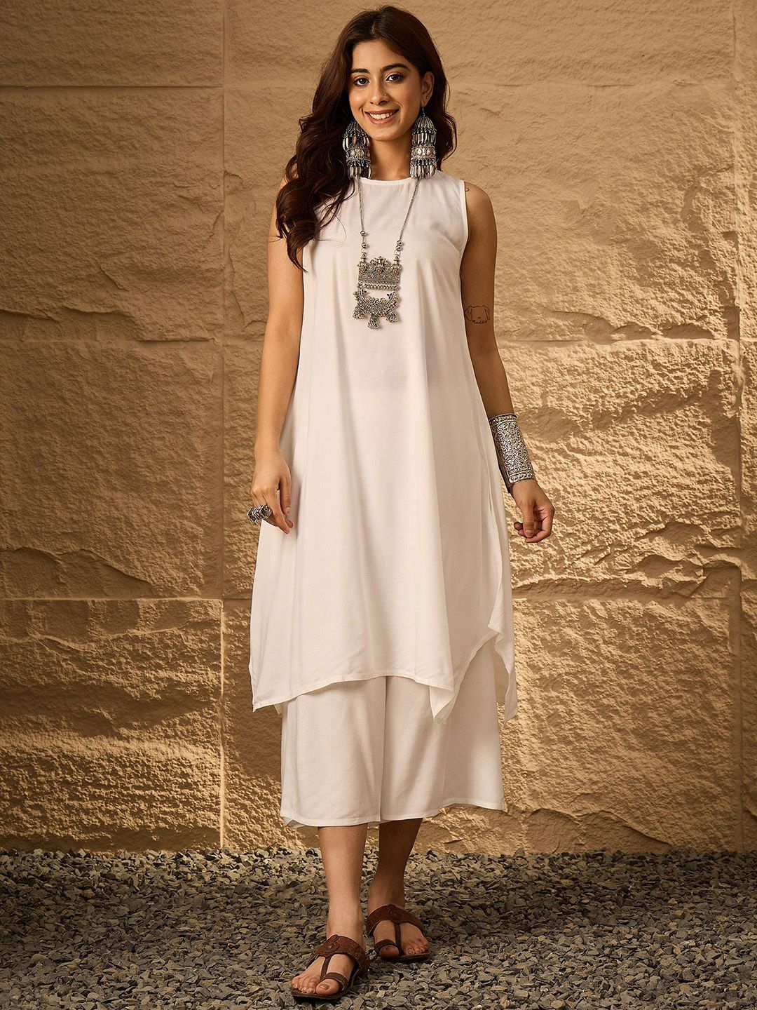 InWeave Round Neck A-Line Kurta with Palazzos-picture-30