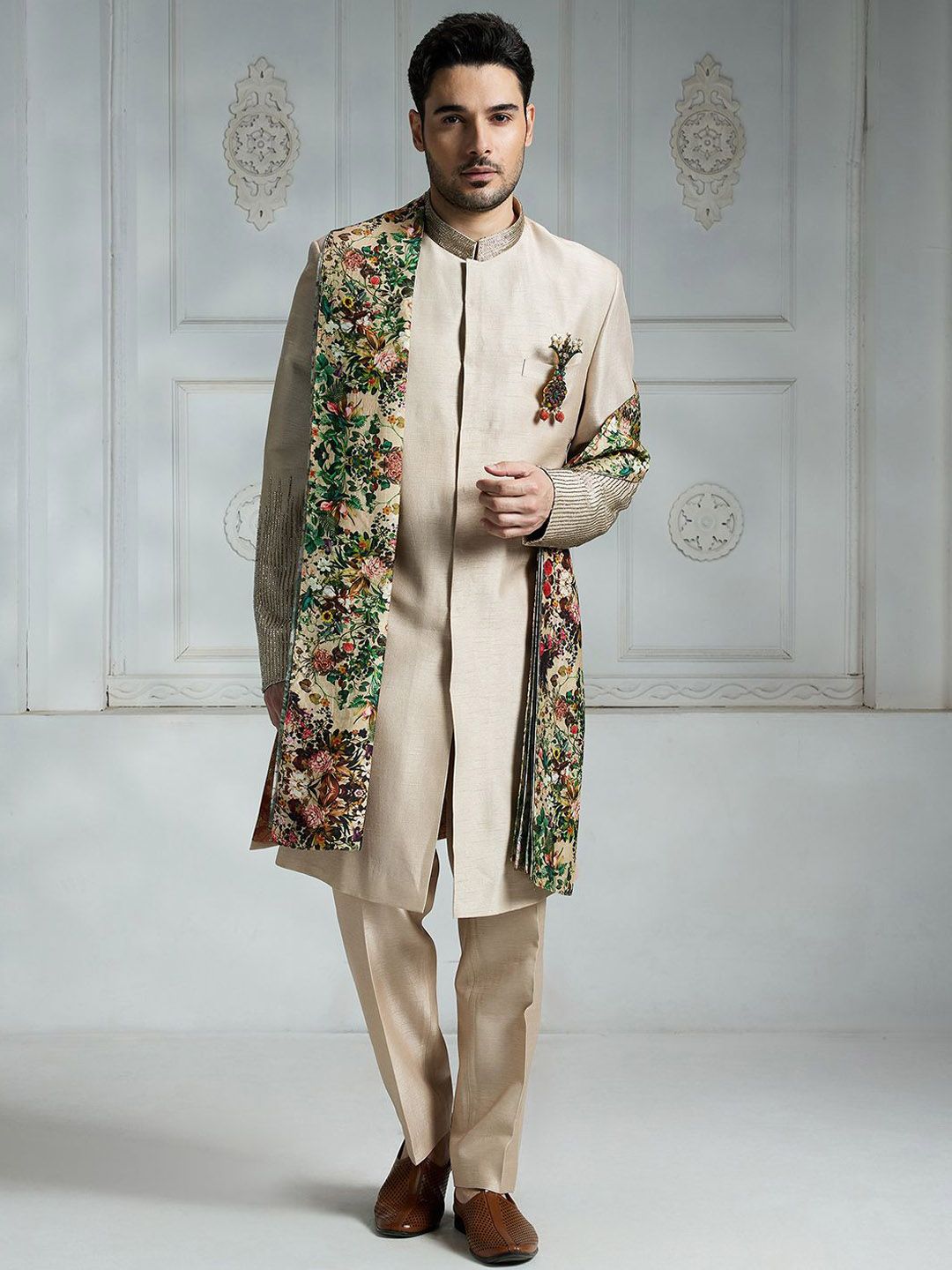 Rivaar By Rocky Star Floral Printed Sherwani Set-image-13