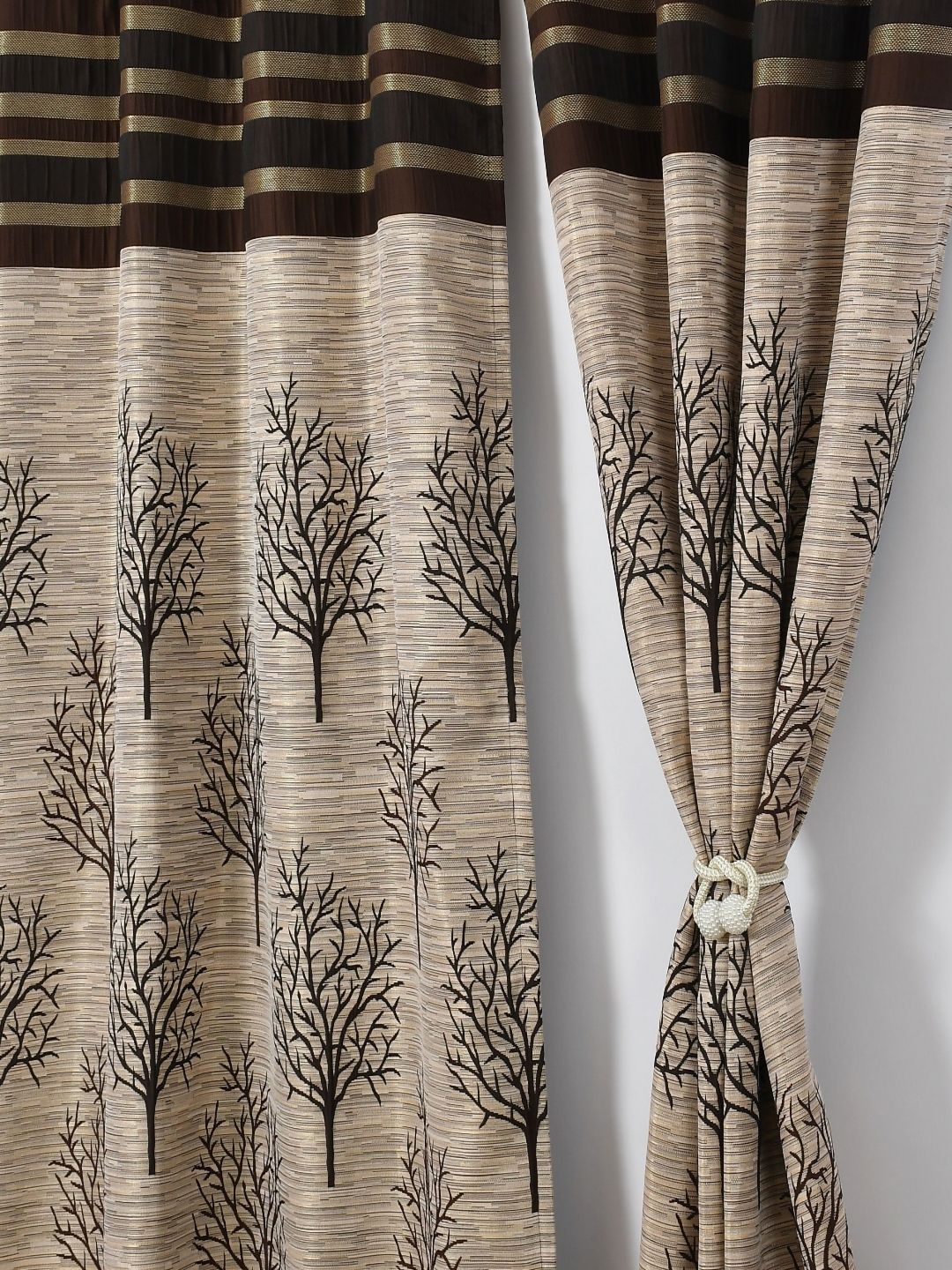 Aura Brown Set of 2 Floral Room Darkening Door Curtain-picture-15