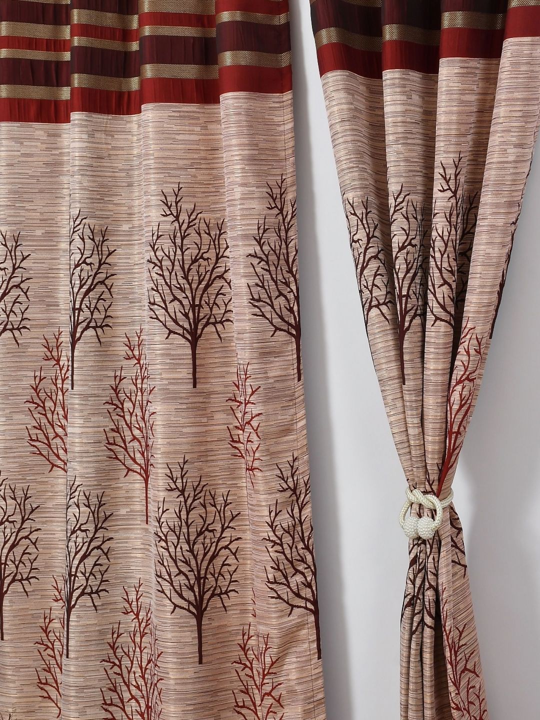 Aura Maroon Set of 2 Floral Room Darkening Door Curtain