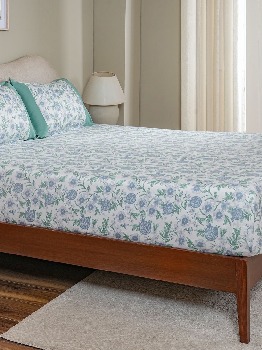 MASPAR White & Blue Floral Printed Cotton 200 TC Single Bedsheet Set 2.75 x 2.24 m-picture-33
