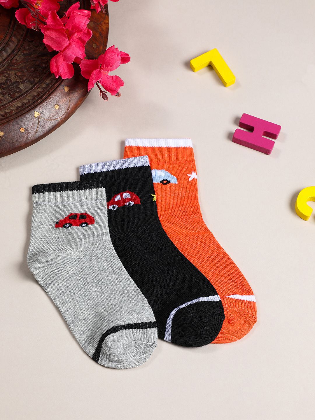 YK Infant Boys Pack Of 3 Patterned Ankle-Length Socks-picture-13
