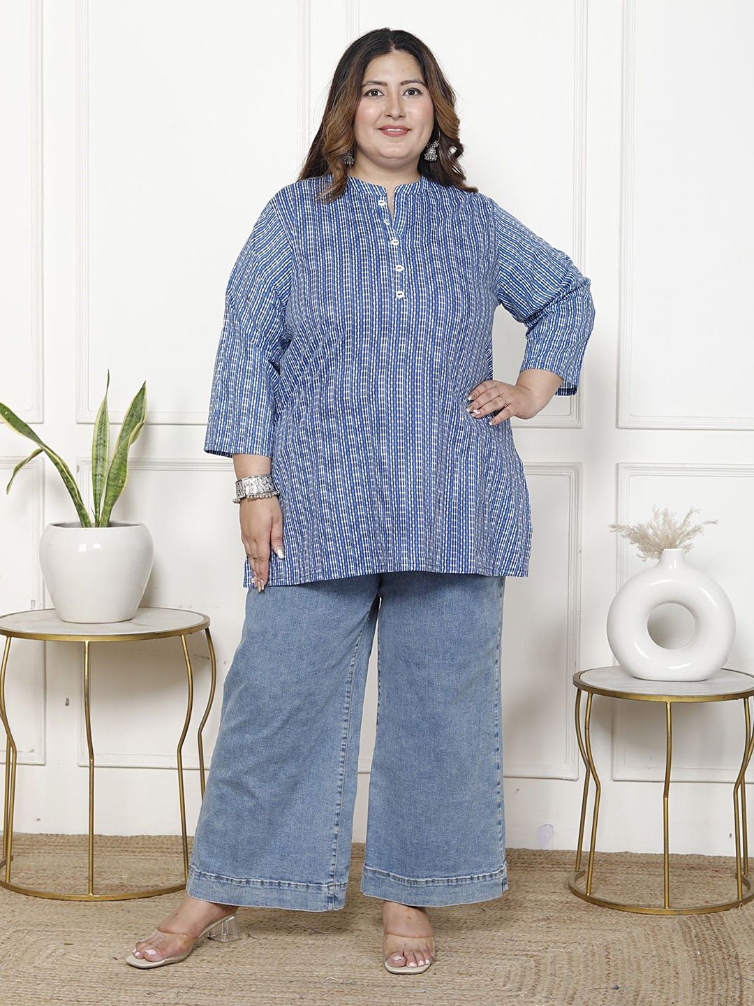 Swasti Women Striped Printed Mandarin Collar Straight Kurtis-picture-30