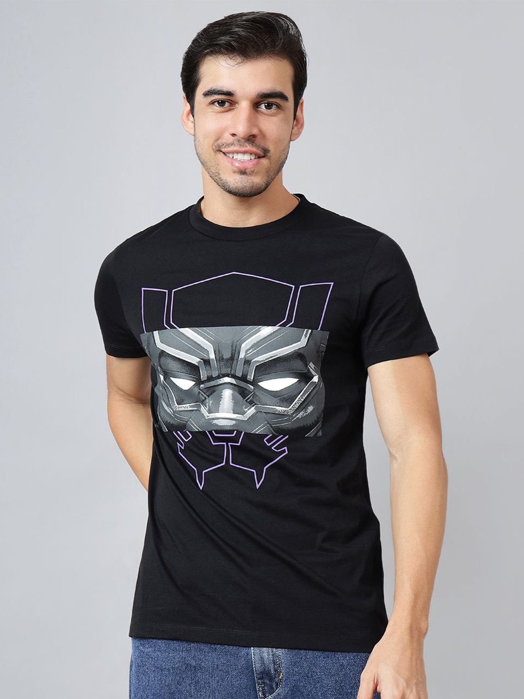 Free Authority Men Black Panther Graphic Printed Round Neck Cotton T-shirt-picture-27