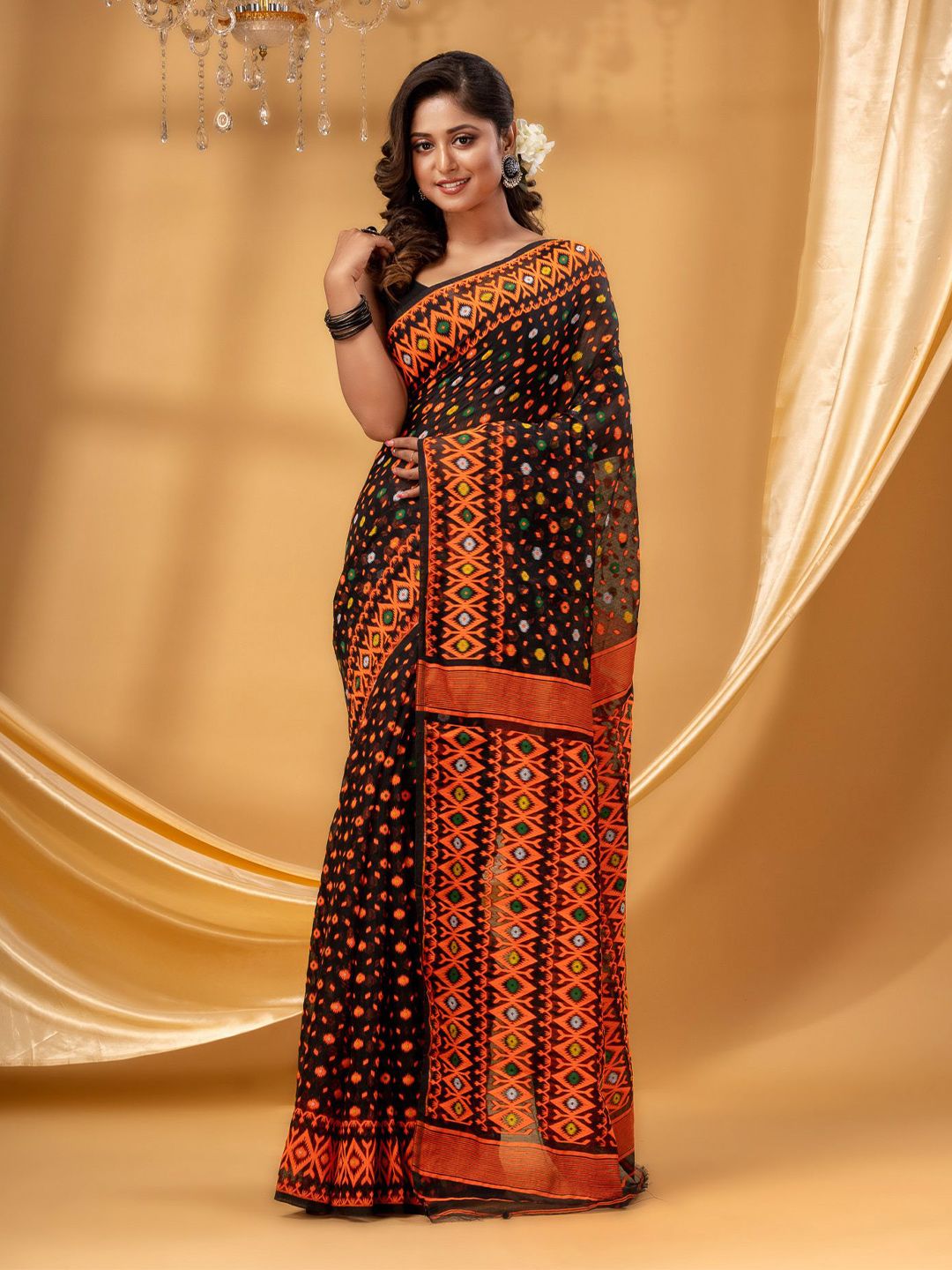 DESH BIDESH Floral Woven Design Pure Cotton Jamdani Saree-picture-38
