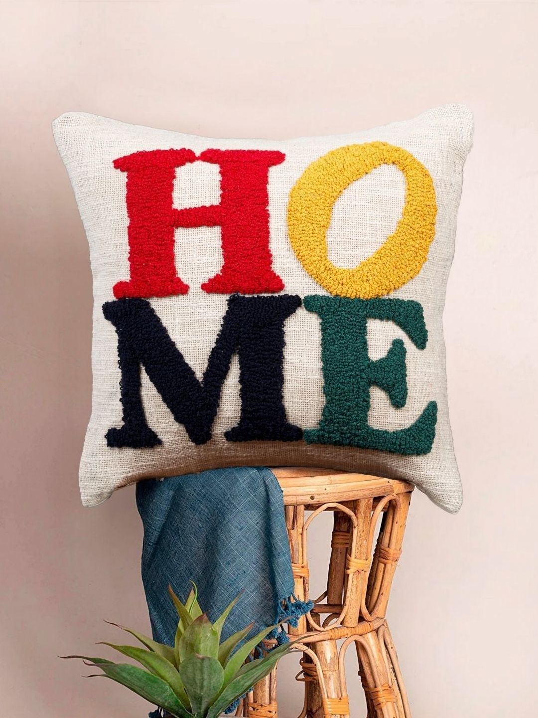 HOMADORN Off White & Multicoloured Embroidered Square Cushion Covers-picture-25