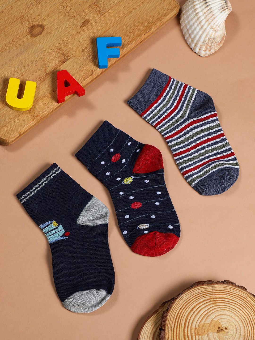 YK Infant Boys Pack Of 3 Patterned Ankle-Length Socks-picture-51