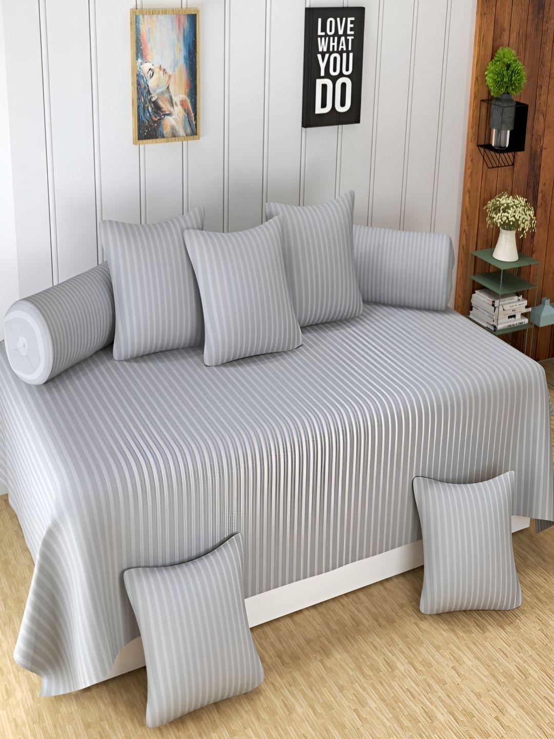 Aura Grey 8 Pieces Striped Diwan Set-picture-25