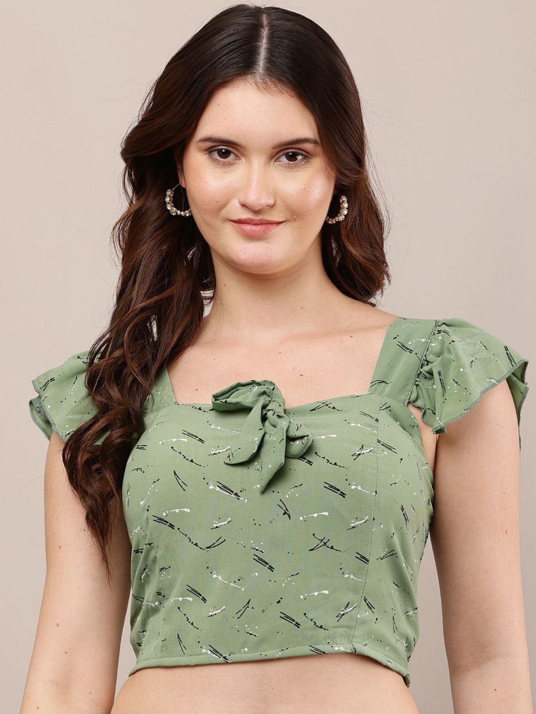 Moda Rapido Print Sweetheart Neck Flutter Sleeve Cotton Crop Top-picture-30