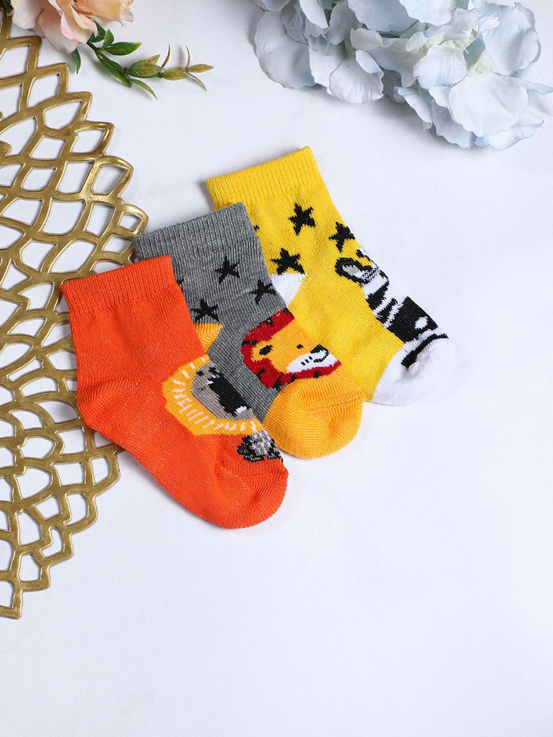 YK Infant Boys Pack Of 3 Patterned Ankle Length Socks-picture-32