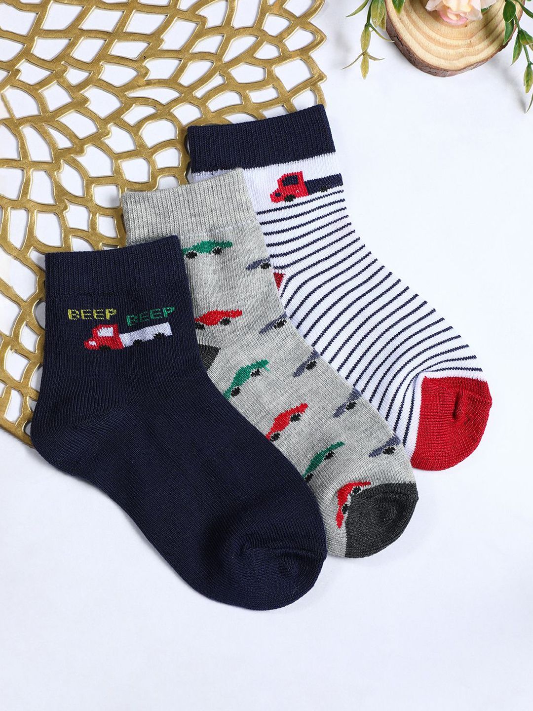 YK Infant Boys Pack Of 3 Patterned Ankle Length Socks-picture-22