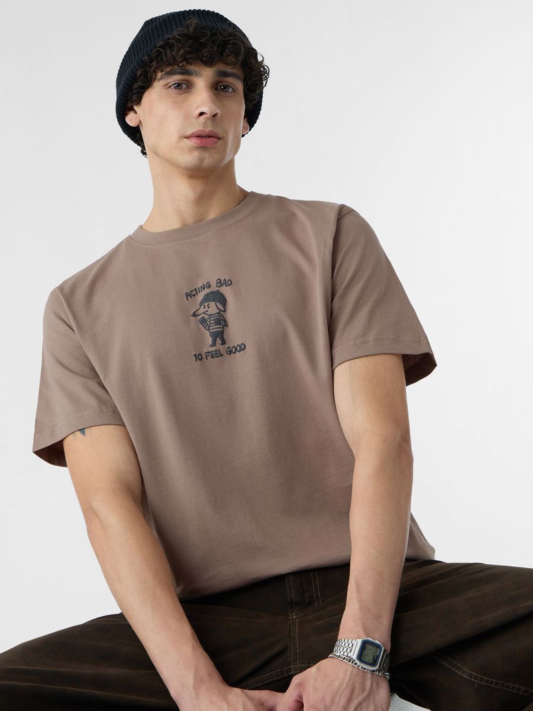 The Souled Store Men Graphic Printed Round Neck Cotton Relaxed Fit T-shirt-picture-13