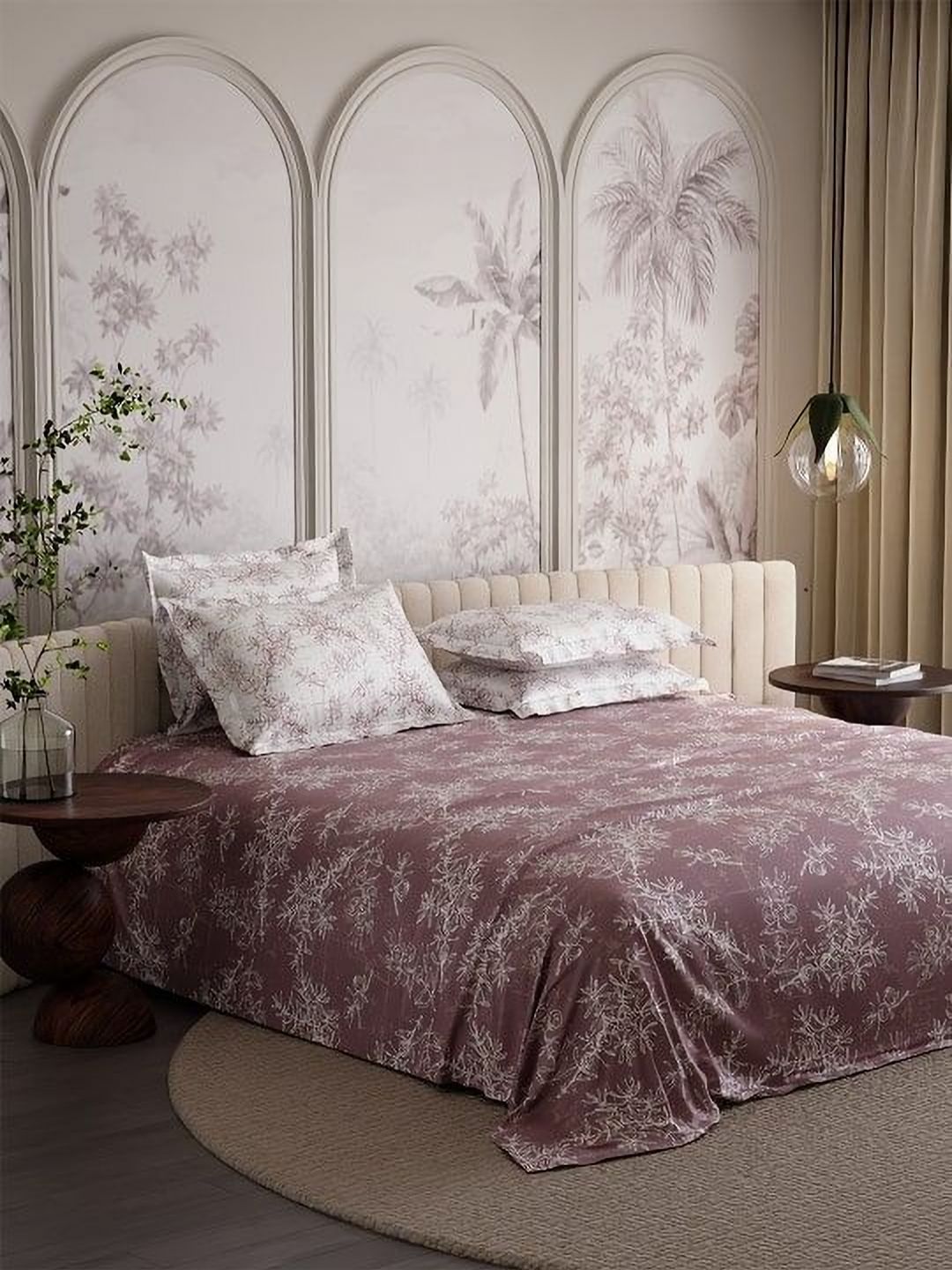 Stoa Paris French Bloom Coral Printed Pure Cotton 300 TC King Bedsheet Set-2.74 m x 2.74 m-image-4