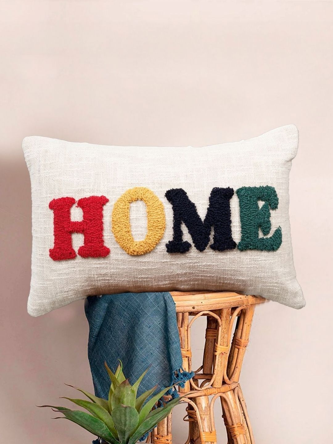 HOMADORN Off White & Multicoloured Embroidered Rectangle Cushion Covers-image-6