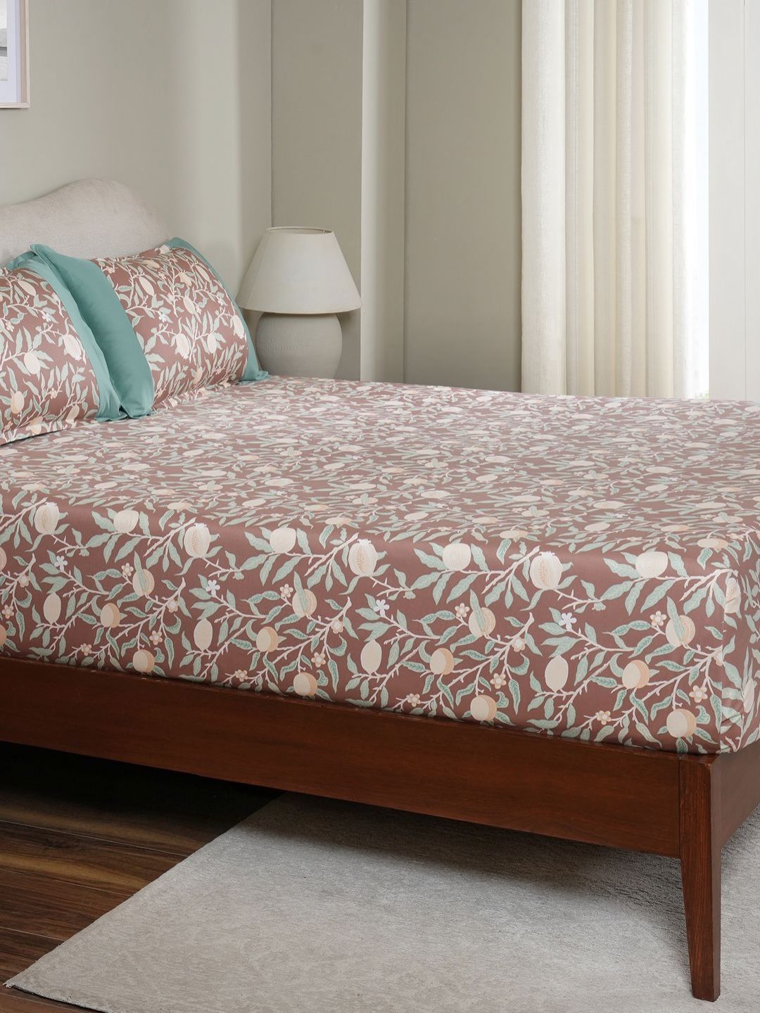 MASPAR Red Floral Printed Pure Cotton 200 TC Fitted Queen Bedsheet Set 2.75 x 2.24 m-picture-28