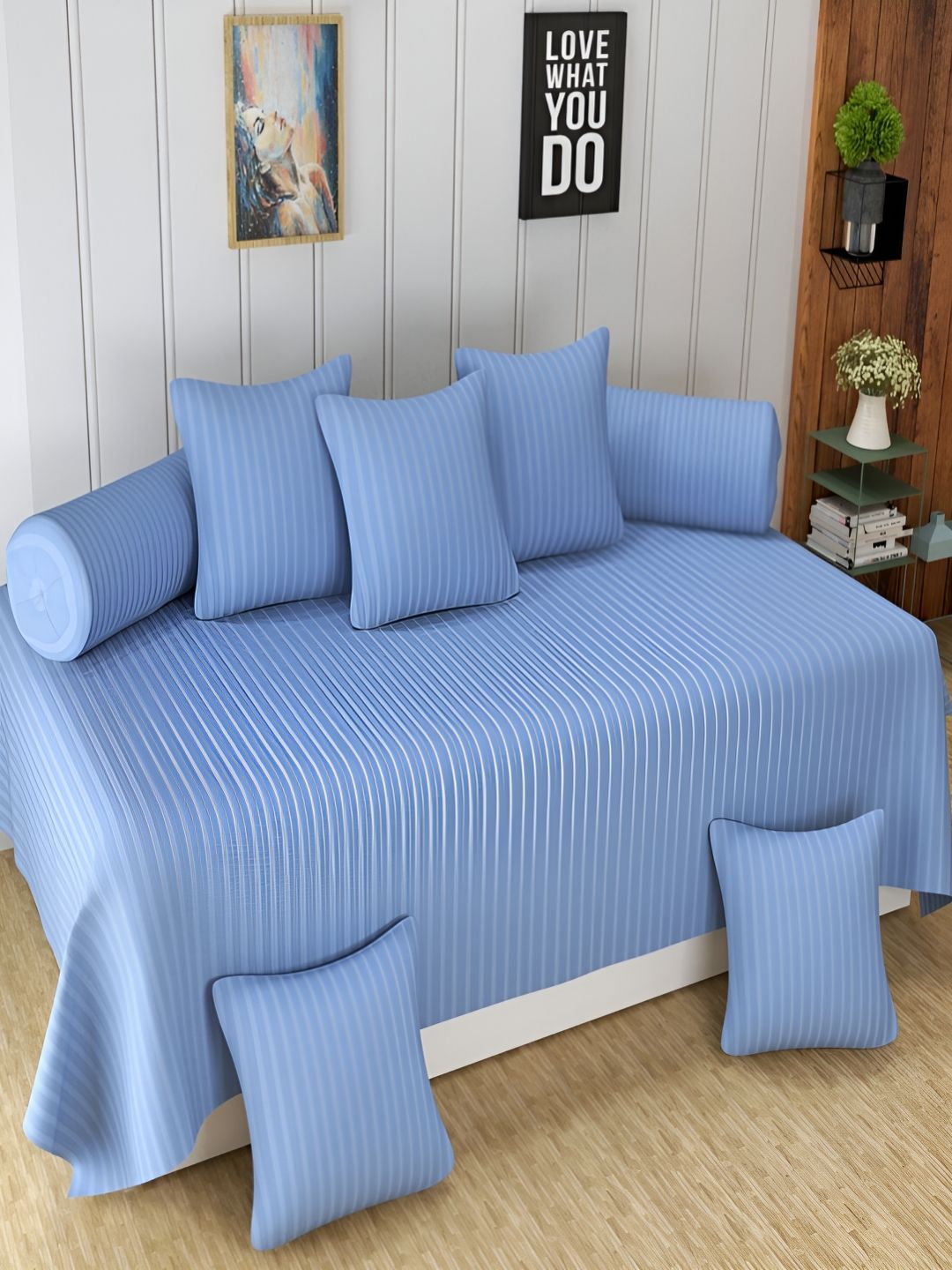 Aura Blue & White 8 Pieces Striped Diwan Set-picture-43