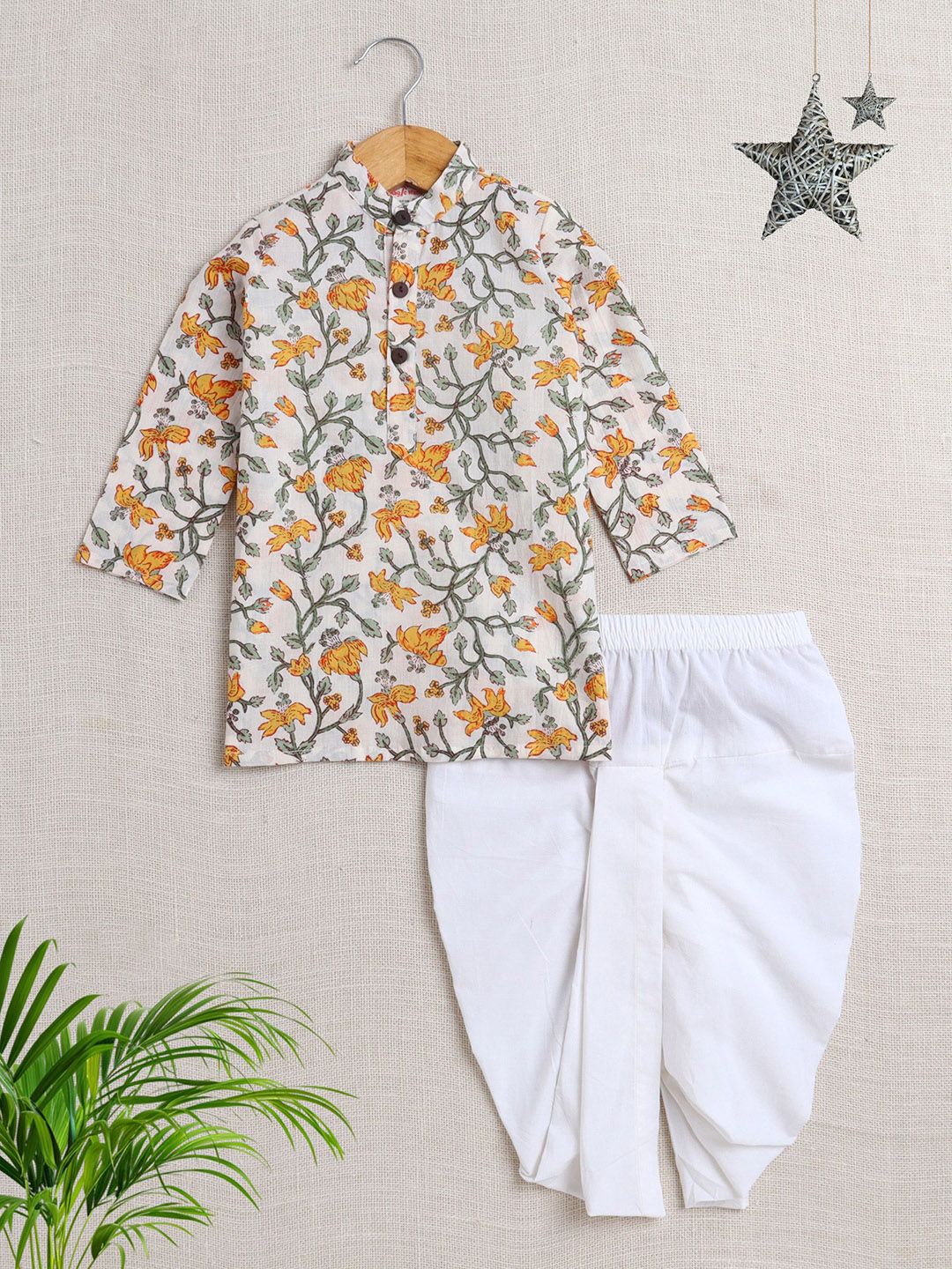 The Magic Wand Boys Floral Printed Pure Cotton Kurta With Dhoti Pants-picture-47