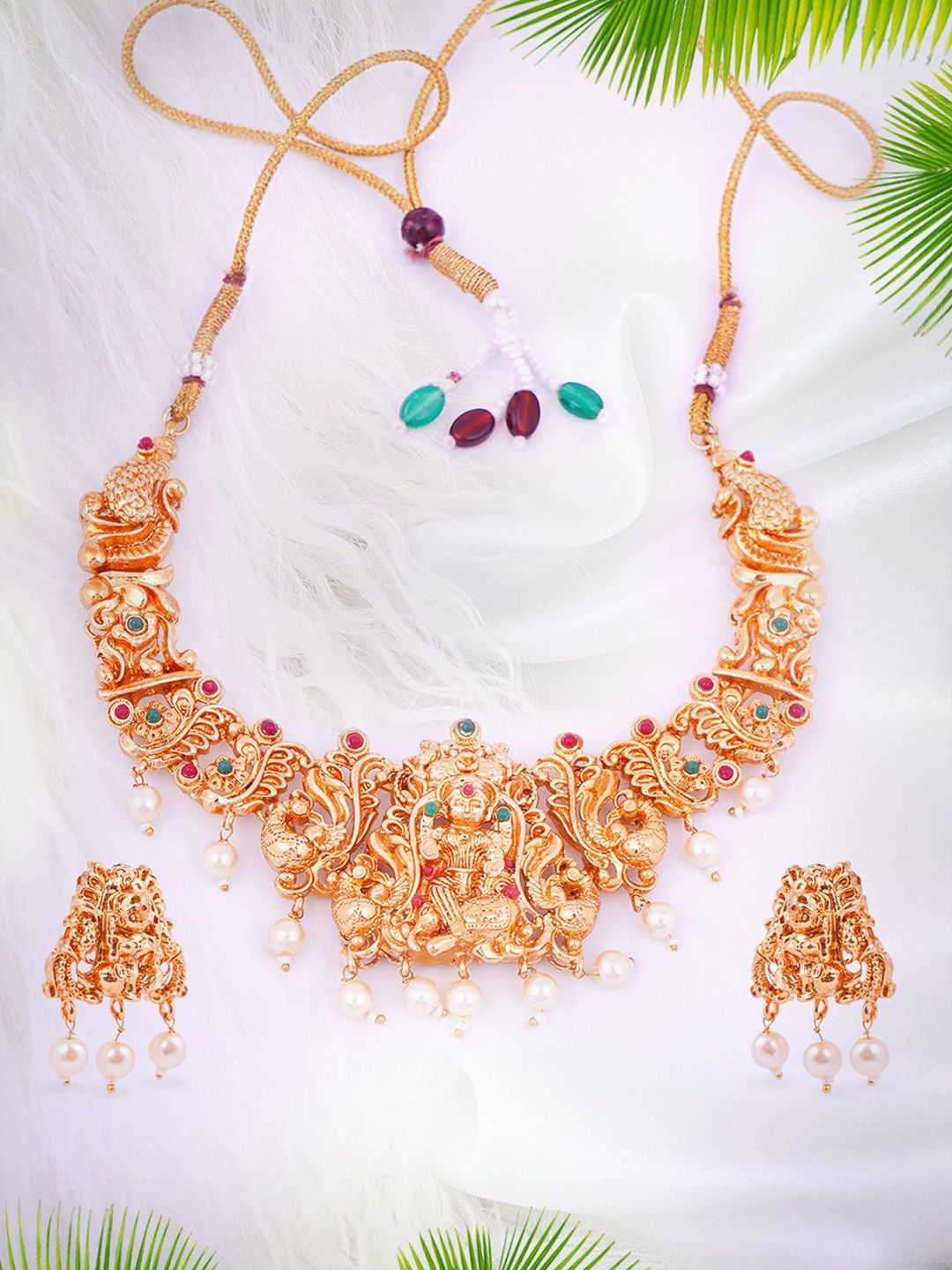 Anouk Gold Plated Stone Studded & Beaded Goddess Laxmi Jewellery Set-picture-15