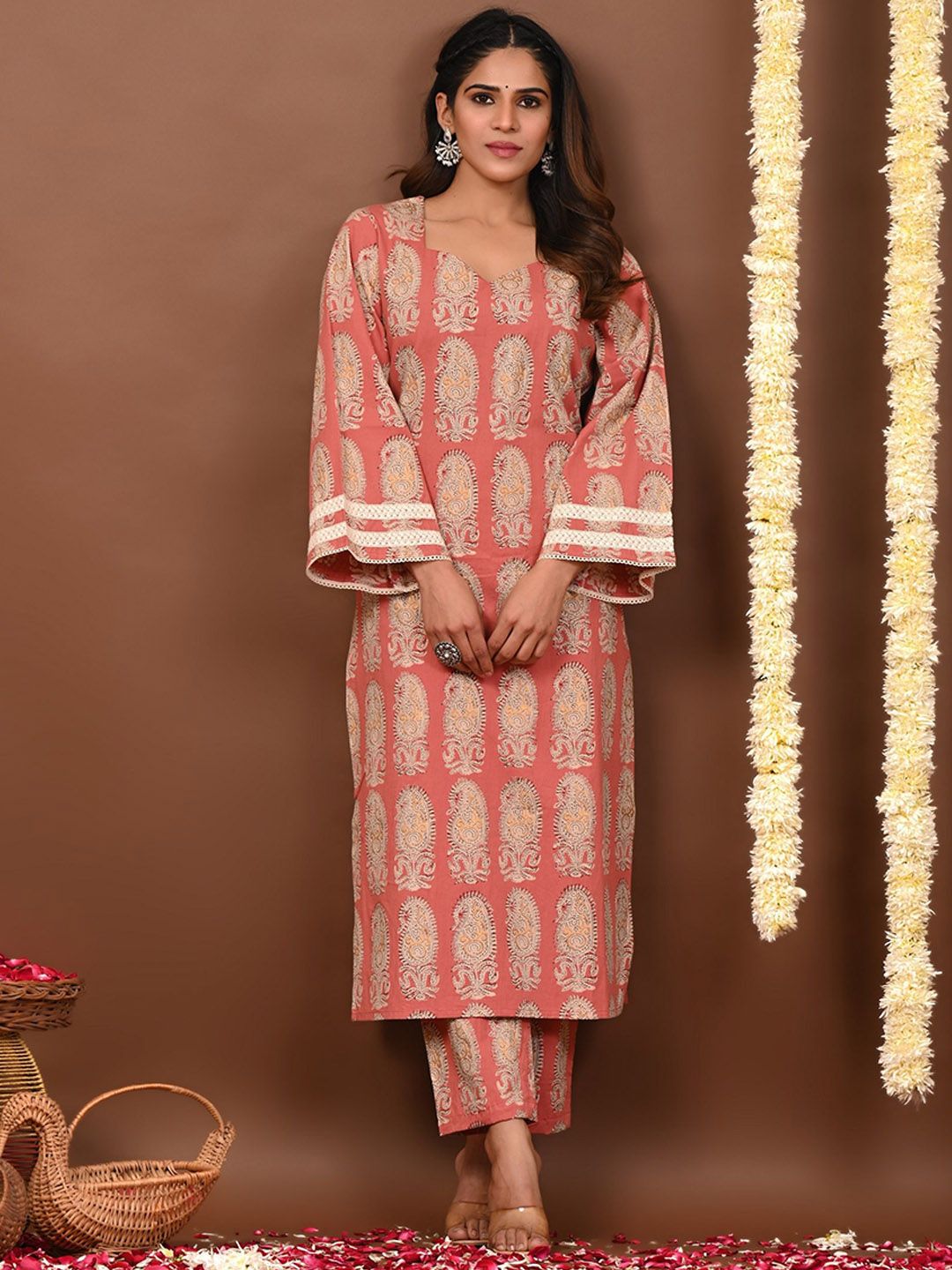 Rimeline Women Floral Printed Cotton Kurta with Trouser-picture-39