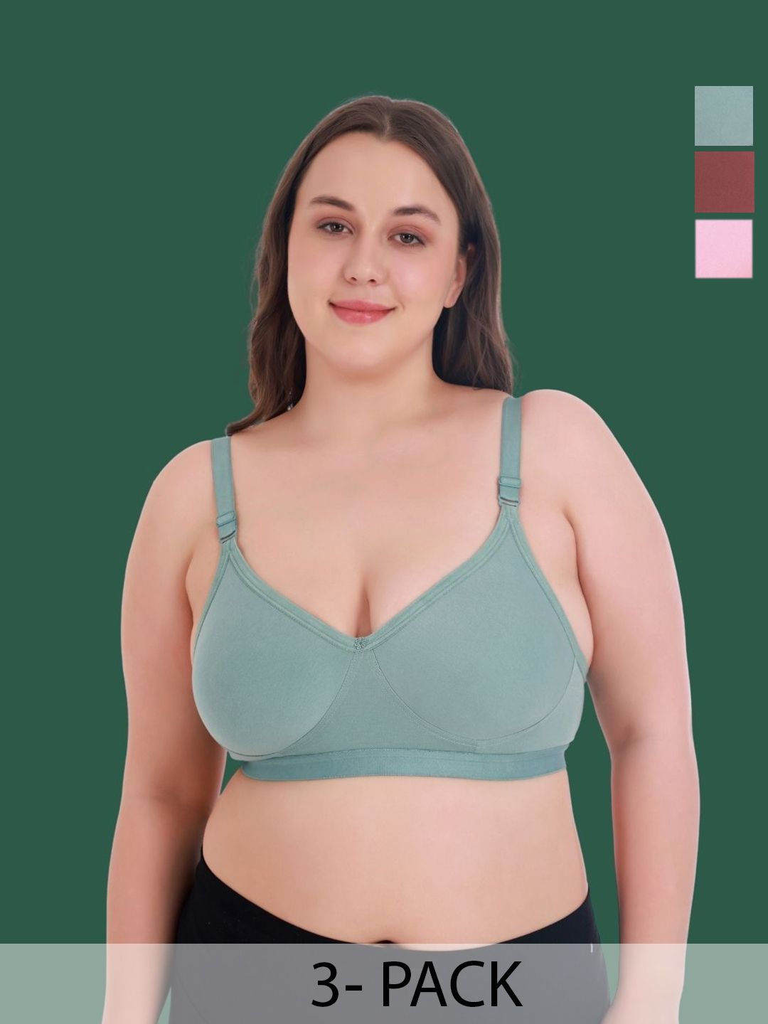 Aimly Pack Of 3 Full Coverage Non Padded Seamless T-Shirt Adjustable Bra
