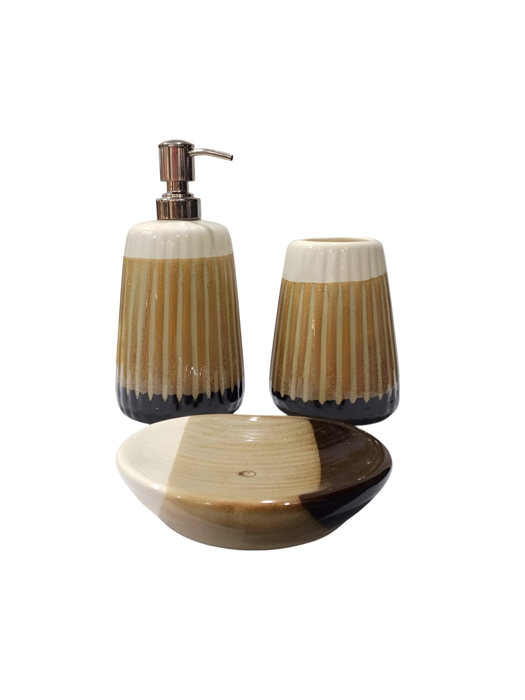 Amoorcart Multicoloured 3 piece Geometric Ceramic Bath Accessories Set-image-46