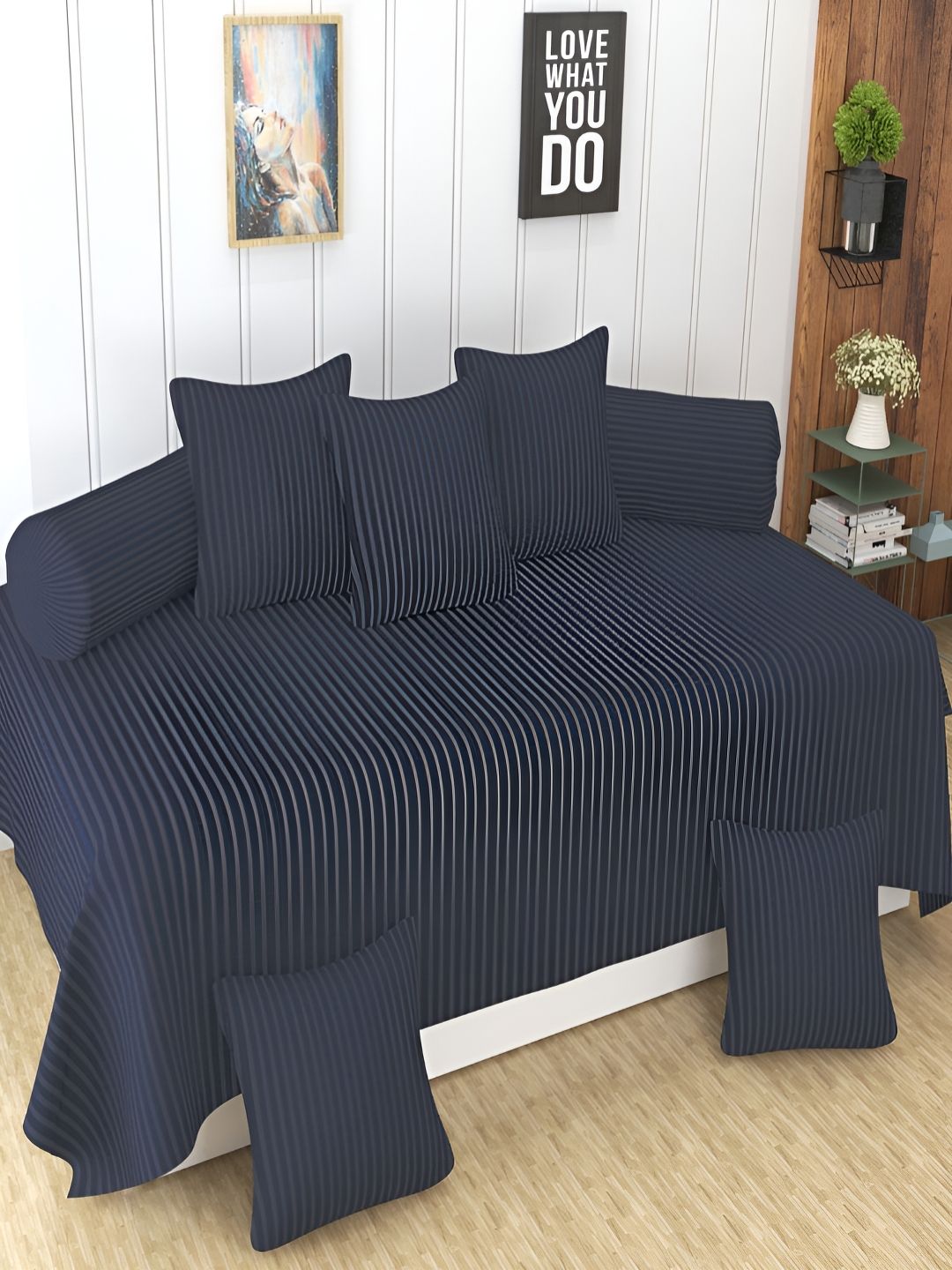 Aura Grey & Blue 8 Pieces Striped Diwan Set-picture-40