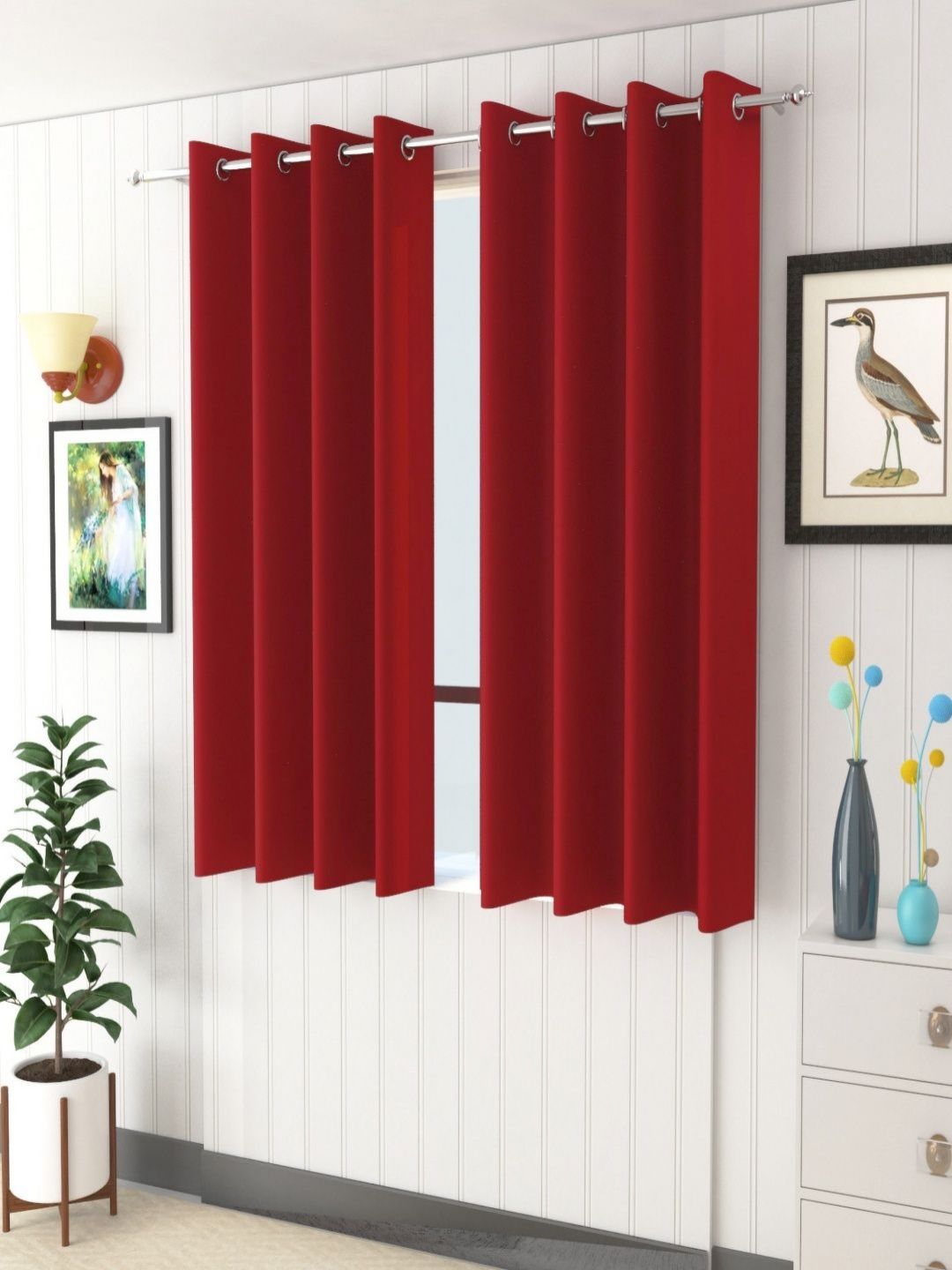 Aura Maroon 2 Pieces Black Out Window Curtains-picture-36