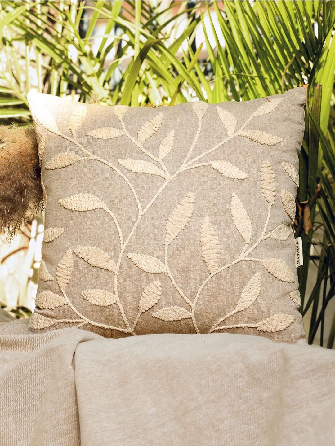ANWYN Beige Embroidered Square Cushion Covers-picture-10