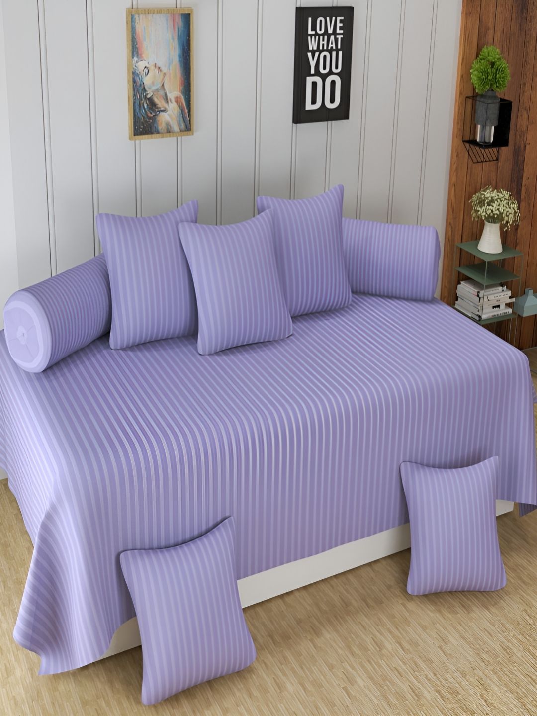 Aura Purple & White 8 Pieces Striped Diwan Set-picture-18