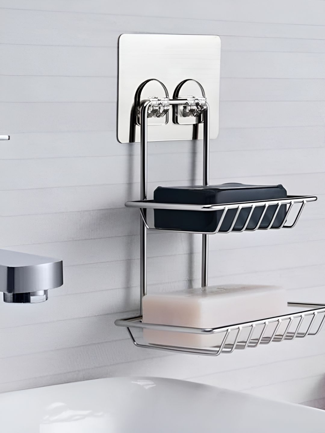 DeoDap Silver-Toned Stainless Steel Soap Storage Rack With 2 Hooks-picture-52