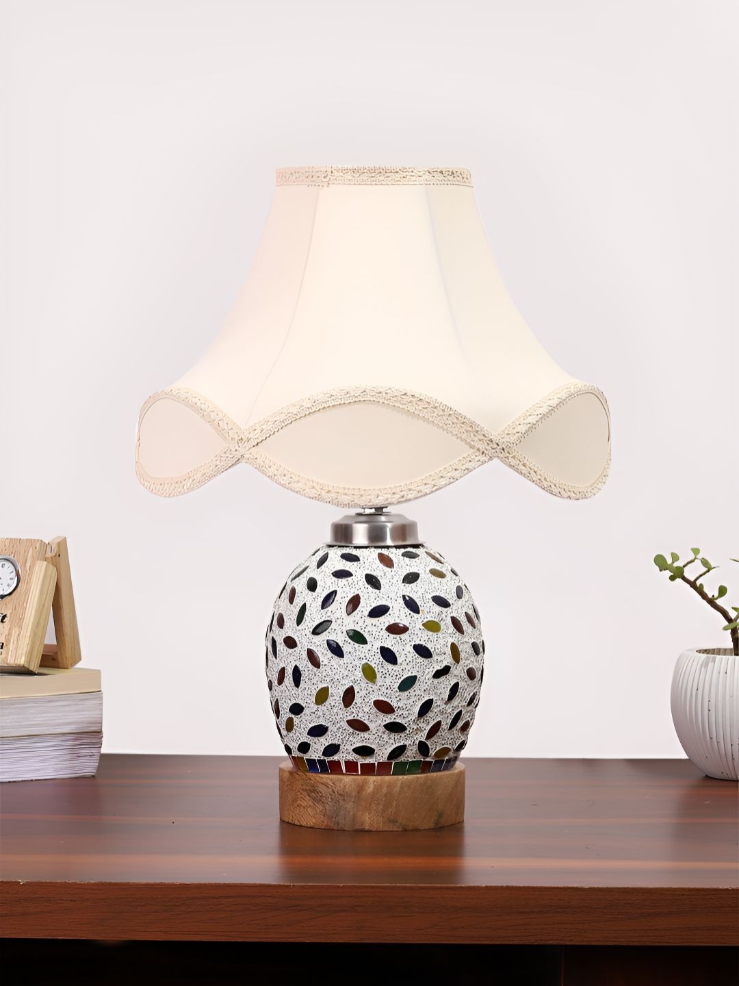 Aura White & Blue Printed Glass Frustum Shaped Table Lamp-picture-27