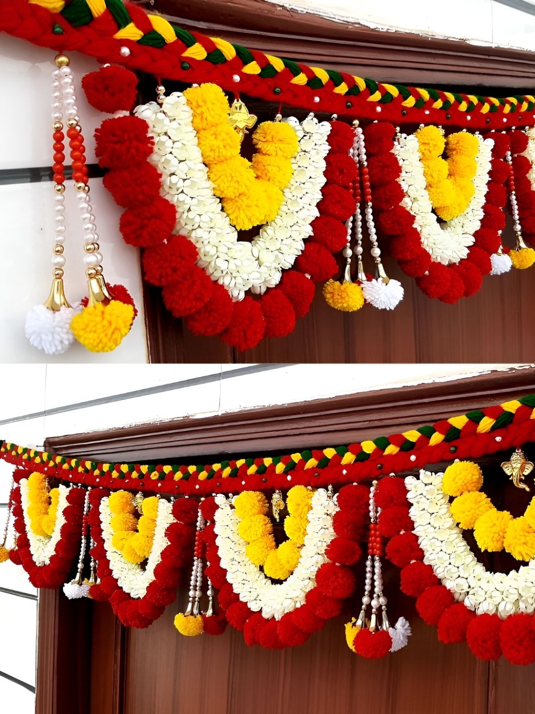 SATVIK CREATIONS Red & Yellow Pom Pom Thoran Festive Decor-image-42