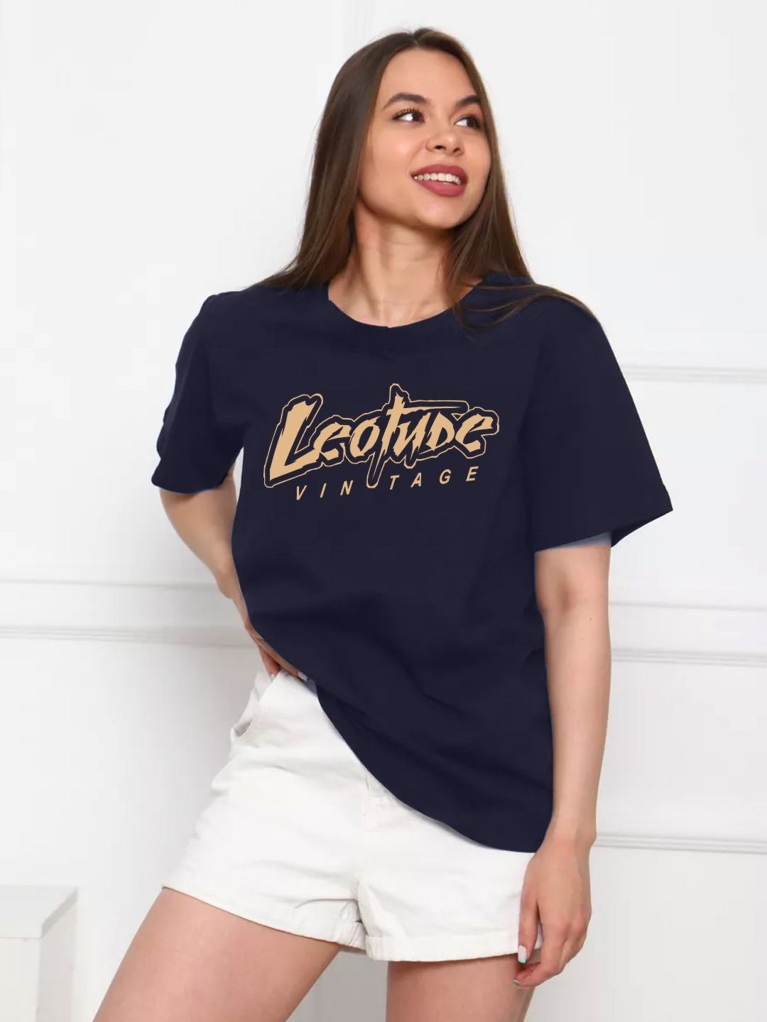 Leotude Women Typography Printed Round Neck Cotton Oversized T-shirt-picture-15