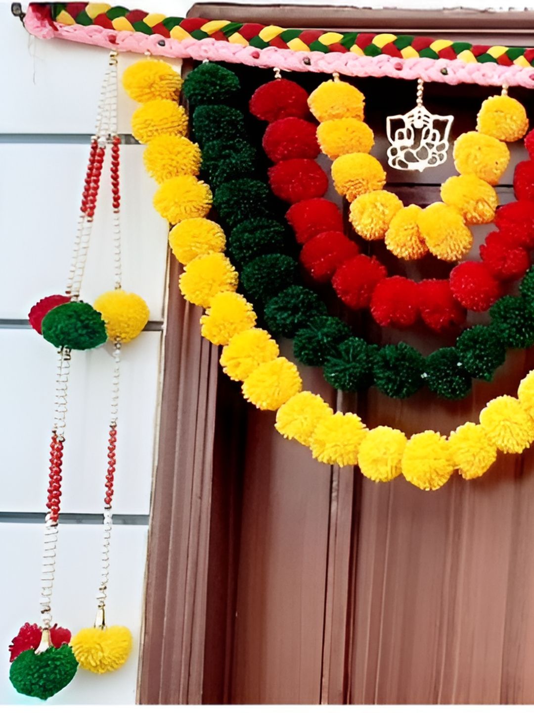SATVIK CREATIONS Red & Yellow Pom Pom Thoran Festive Decor-picture-38