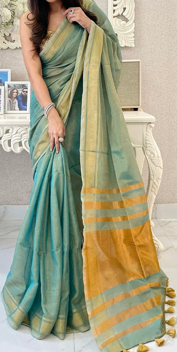 Anouk Striped Woven Design Zari Tissue Saree