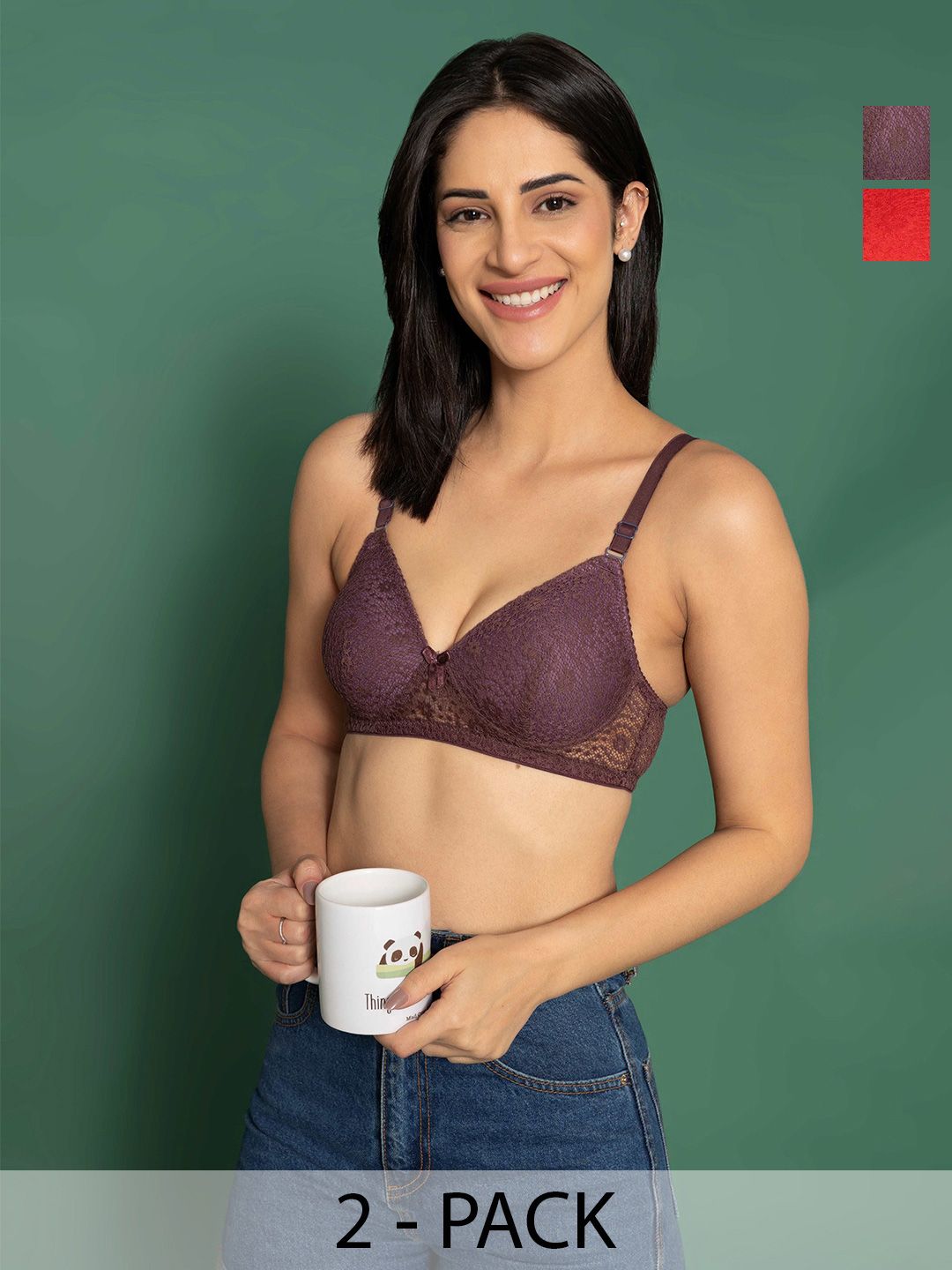 DressBerry Women Pack of 2 Floral Medium Coverage Heavily Padded Lace Bra-picture-21