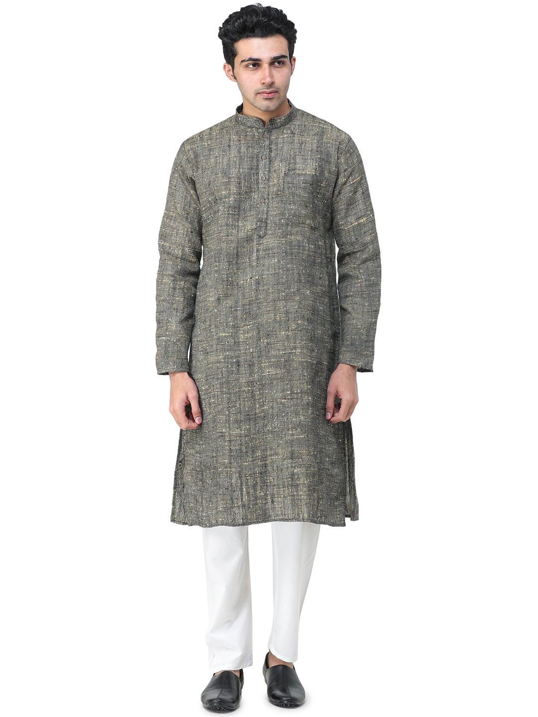 Exotic India Men Textured Solid Cotton Kurta with Pyjama-picture-28