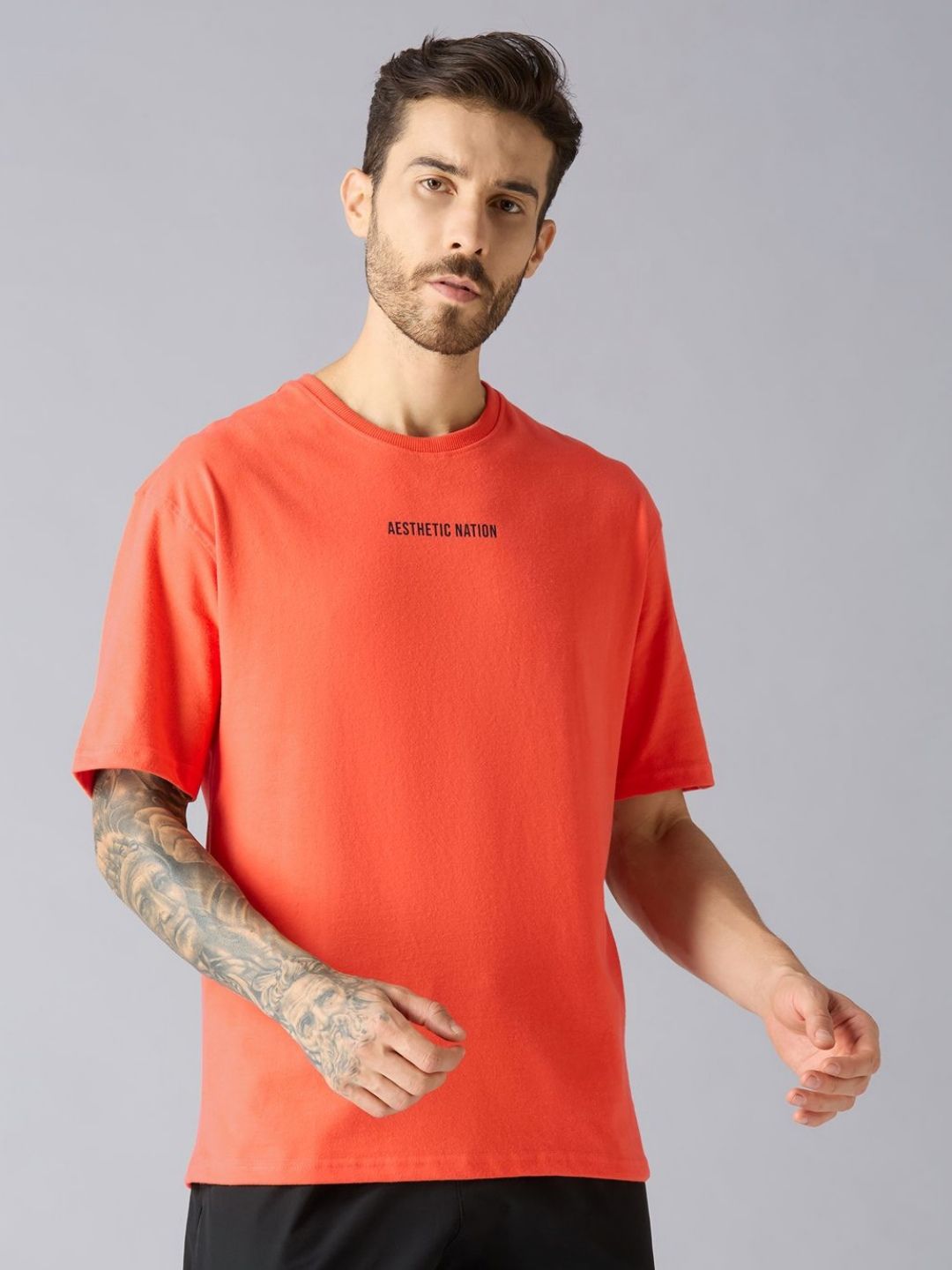 AESTHETIC NATION Men Typography Printed Round Neck Cotton Oversized T-shirt-picture-41