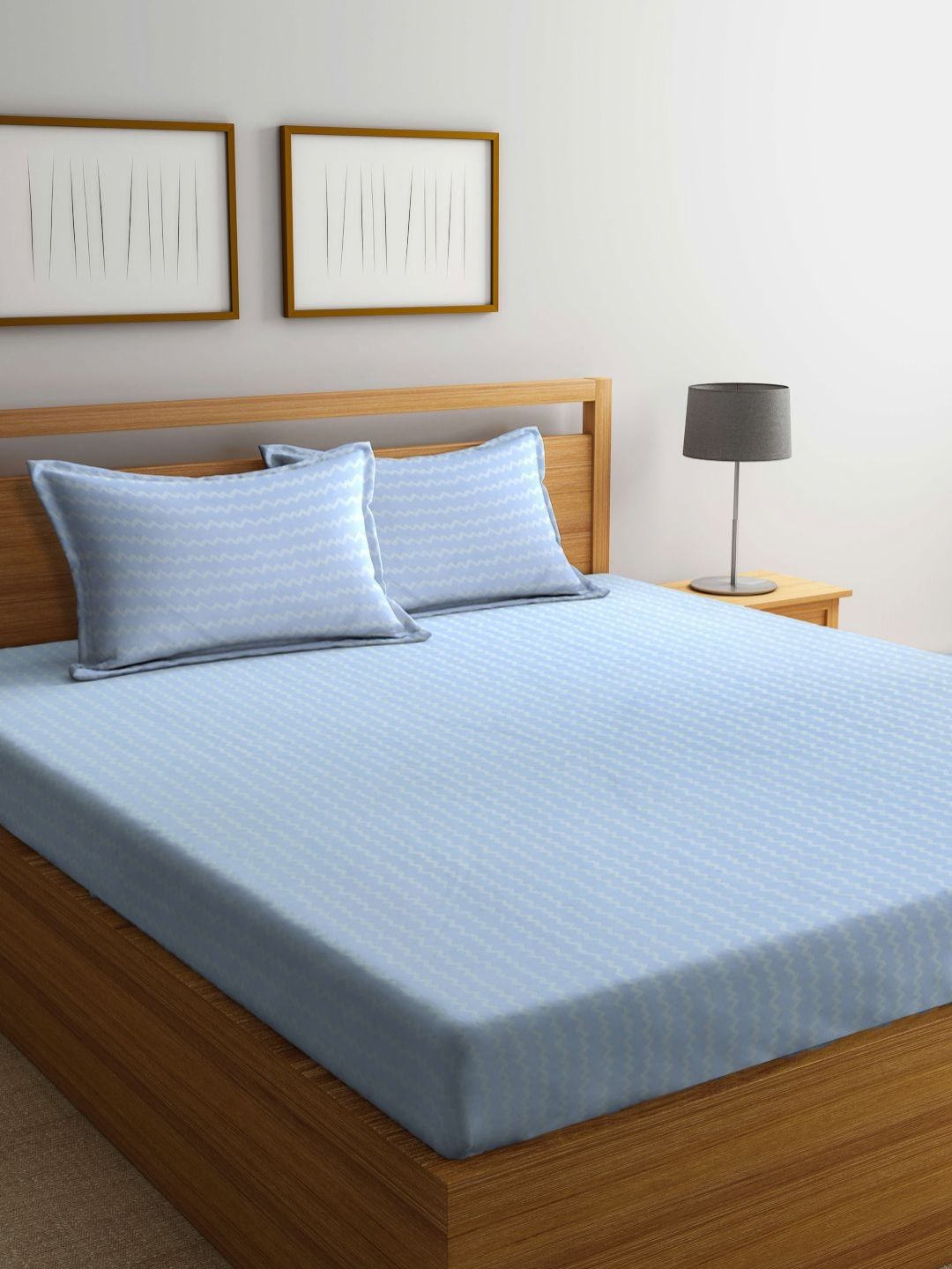 Aura Blue & White Striped 300 TC King Bedsheet with 2 Pillow Covers-picture-12