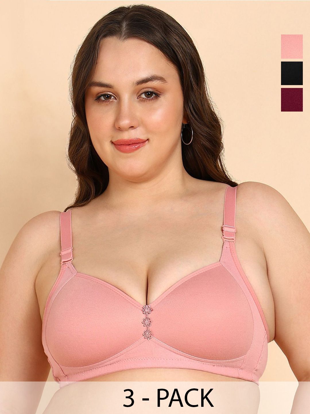 KOMLI Pack Of 3 Lightly Padded Everyday Minimiser Bra-picture-19