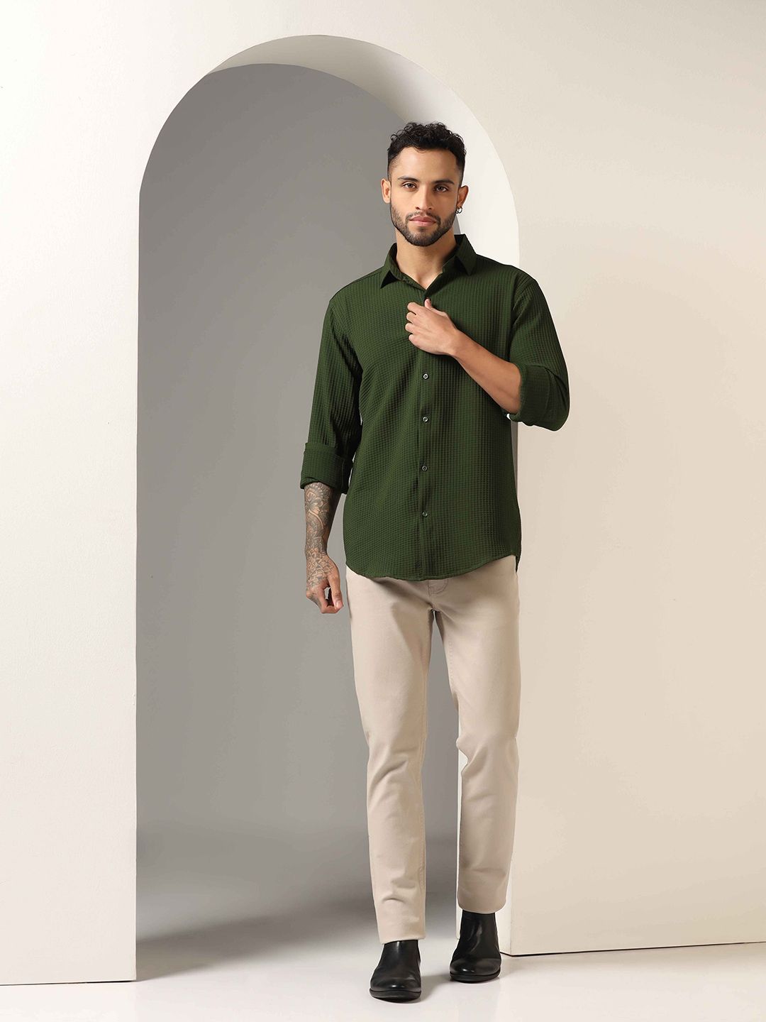 SZN Men Textured Spread Collar Casual Shirt-picture-15