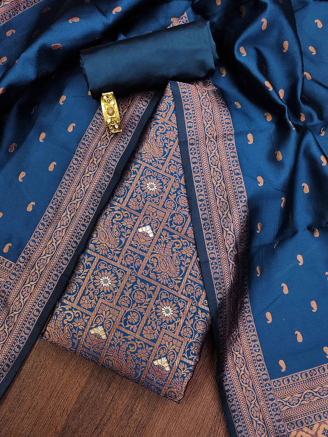 HERE&NOW Floral Woven Design Zari Work Jacquard Silk Unstitched Dress Material-picture-17