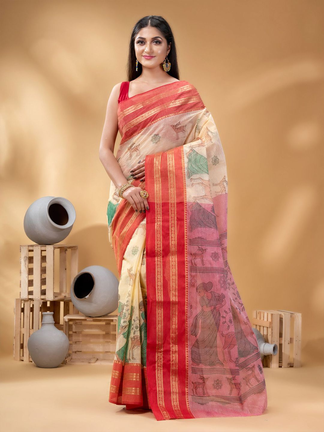DESH BIDESH Woven Design Pure Cotton Handloom Taant Saree-picture-25
